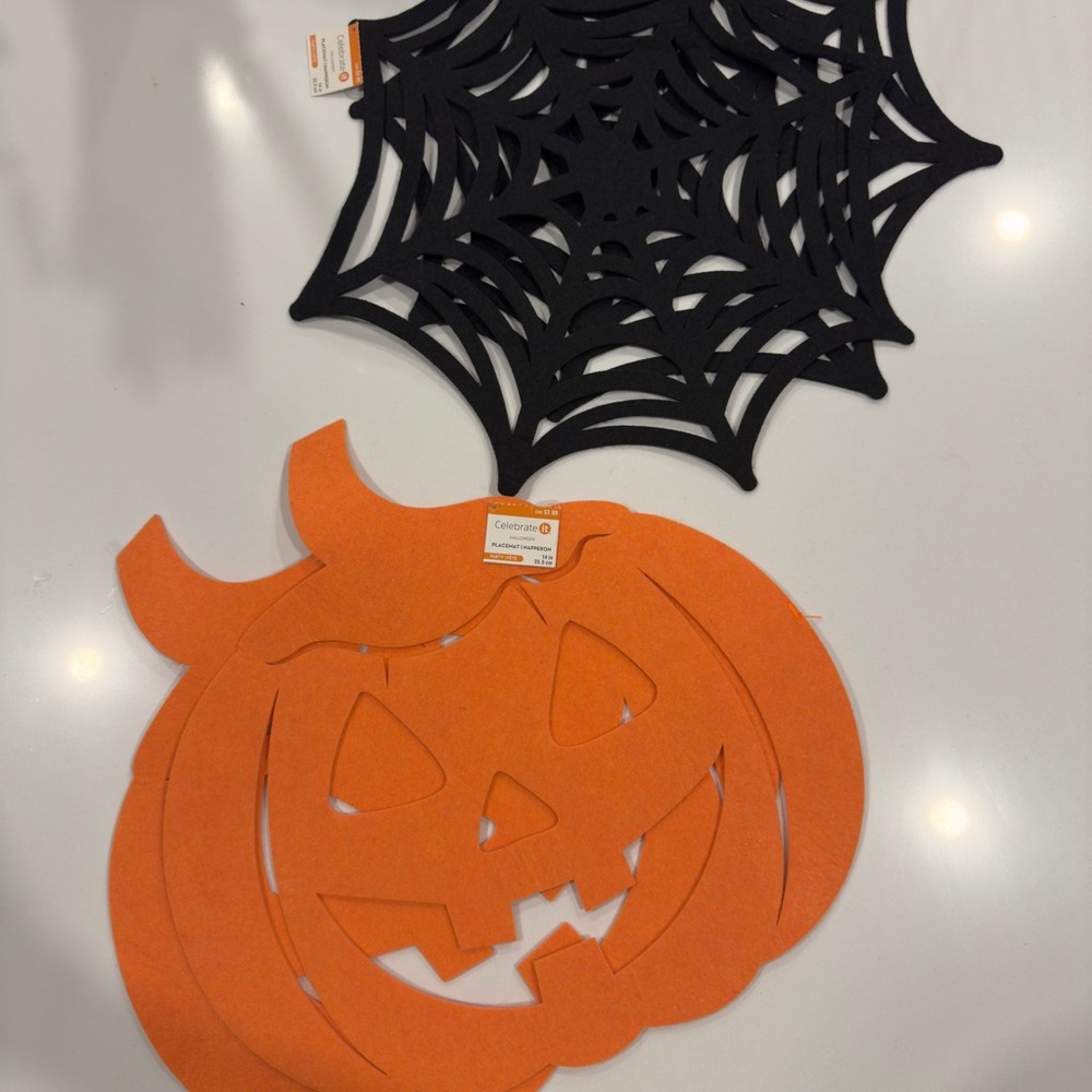 Orange and Black Halloween Pumpkin and Spiderweb Placemats (4)